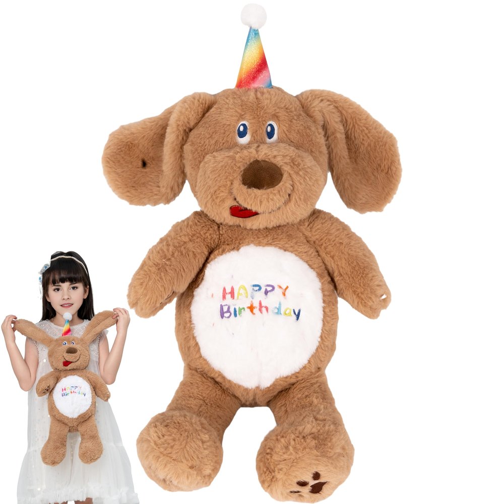 CASAGOOD 8 Inch Beige Dog Stuffed Animals Happy Birthday Dog Soft Apricot Dog Plush Toys Stuffed Doggie Plushies Animal Beige Dog Plush Doll Animal Toy for Kids & Lovers