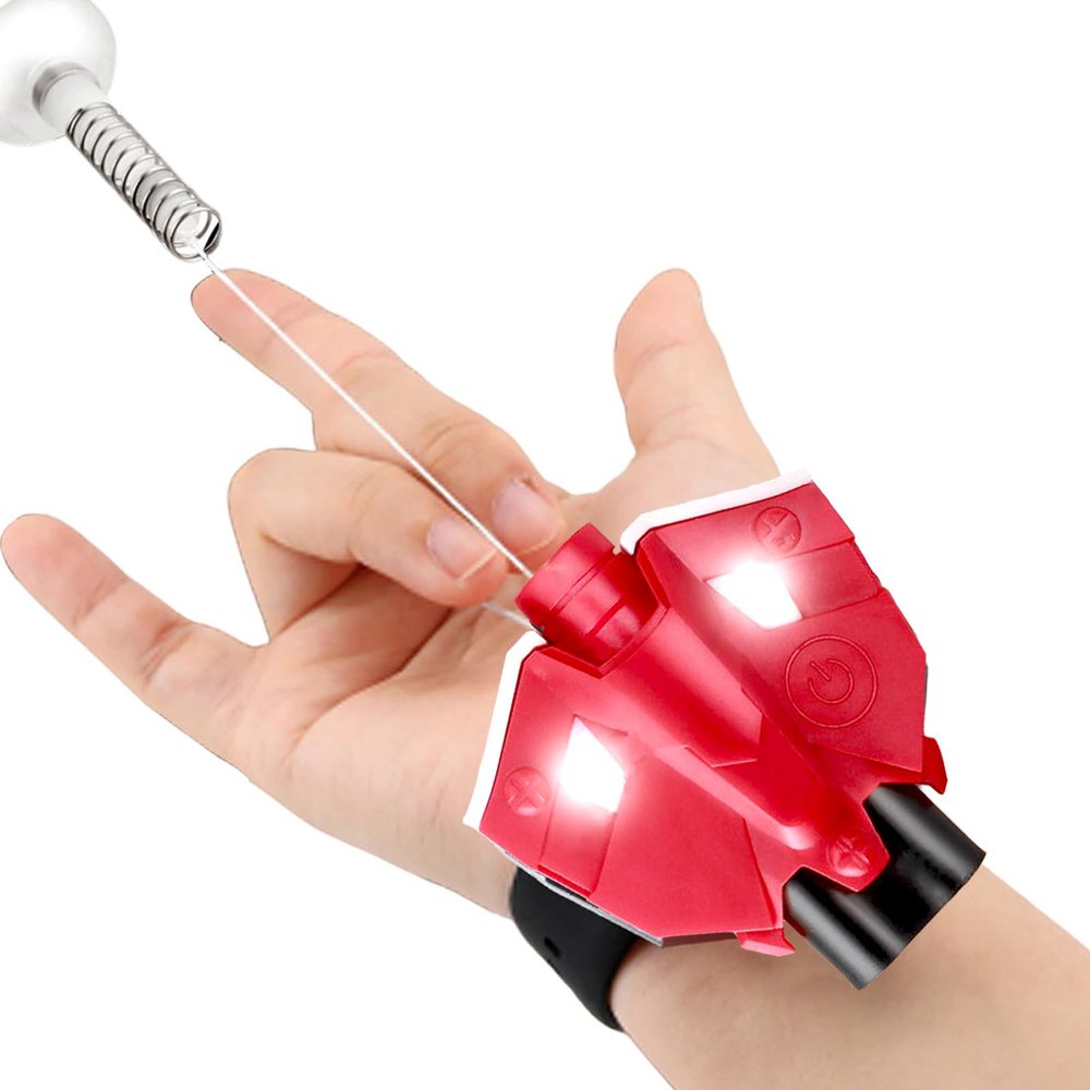 Web Shooters Real,Silk Launcher Wrist Toy for Kids with Magnetic Sensor Light, 8 FT Realistic Web Launcher String, Cool Gadgets String Gloves Shooters Toy for Superhero Role-Play (Red)