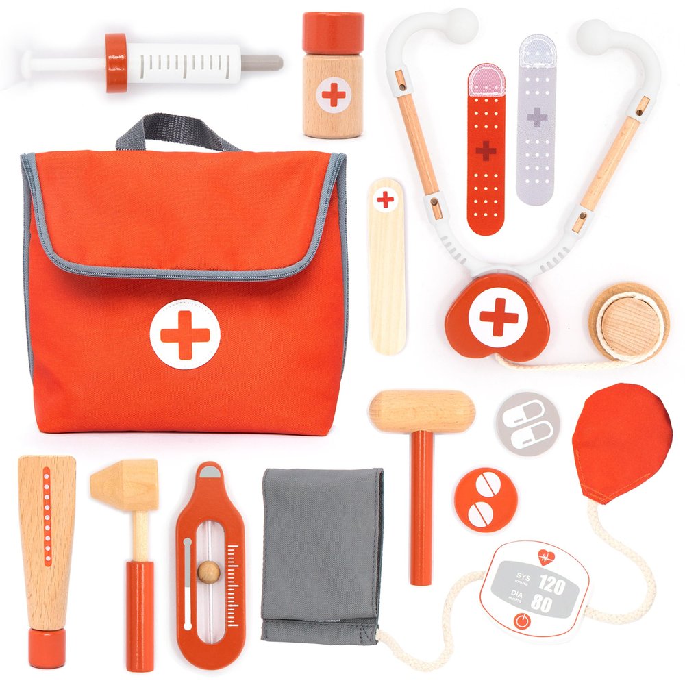 UMU Wooden Mini Doctor Kit for Kids  14 pcs Medical Playset for Toddlers with Stethoscope, Syringe, Doctor Bag, Blood Pressure Cuff & More  Pretend Play Set for Boys and Girls Ages 3 4 5 6