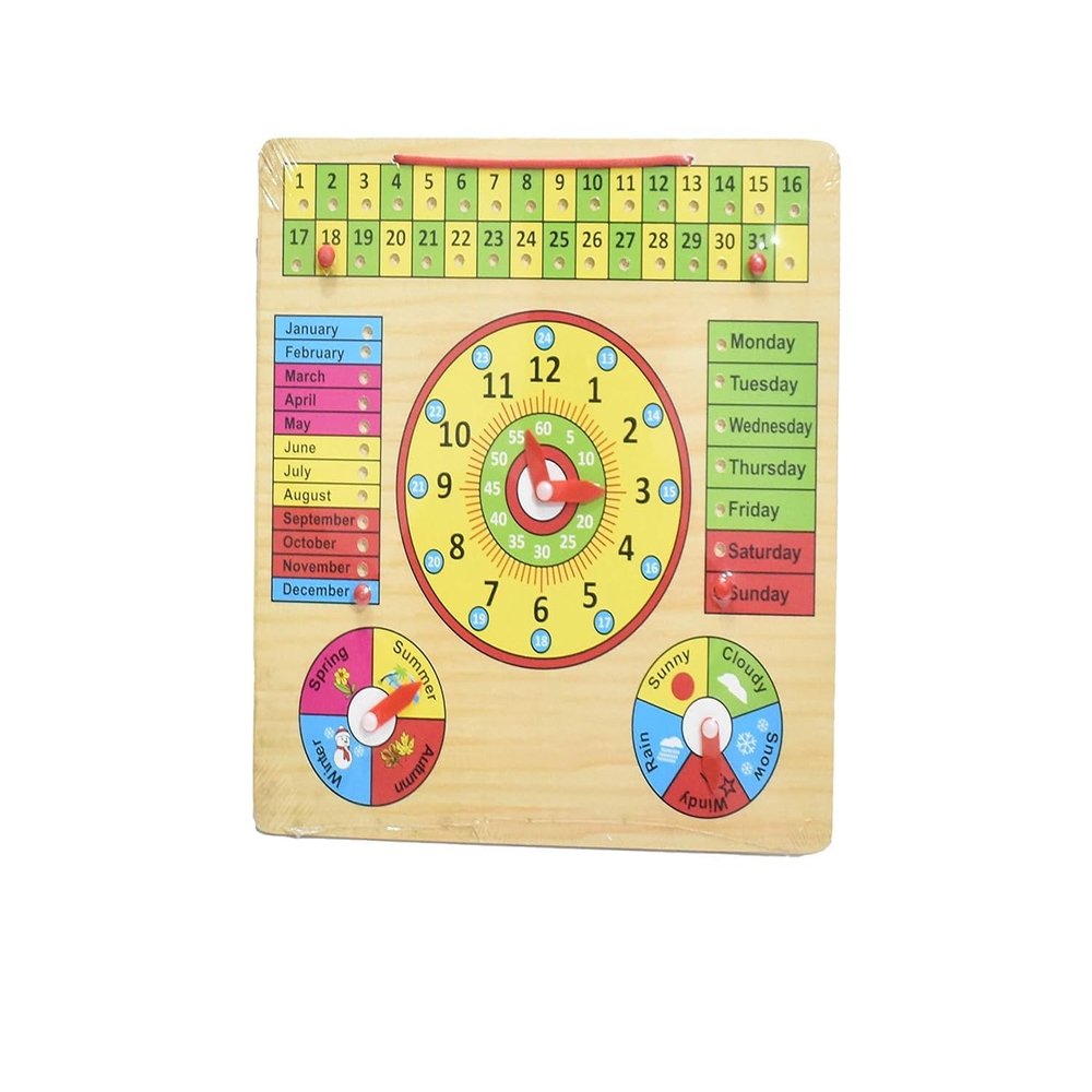 ZIF Wooden All in One Multifunctional Learning Teaching Clock Board | Clock, Calendar, Days, Months, Weather, Seasons | Learning Board for Kids with Pins, To97689y