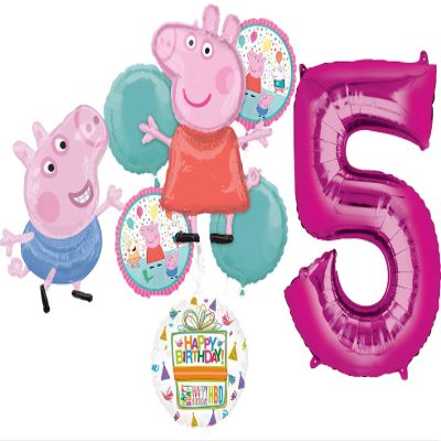 Anagram Peppa and George 5th Birthday Party Supplies Pig Foil Balloon Bouquet Decorations, BQ_4285