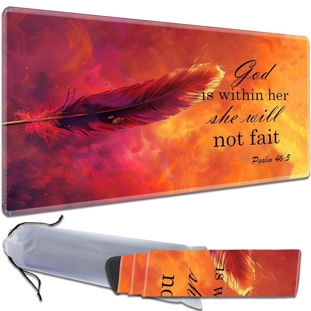 HTTYYTRYT for MTG Playmat Non-Slip Rubber Play Mat with Storage Bag Combination, Ideal for Card Game Lovers TCG Play Mat, Feather Psalm46:5