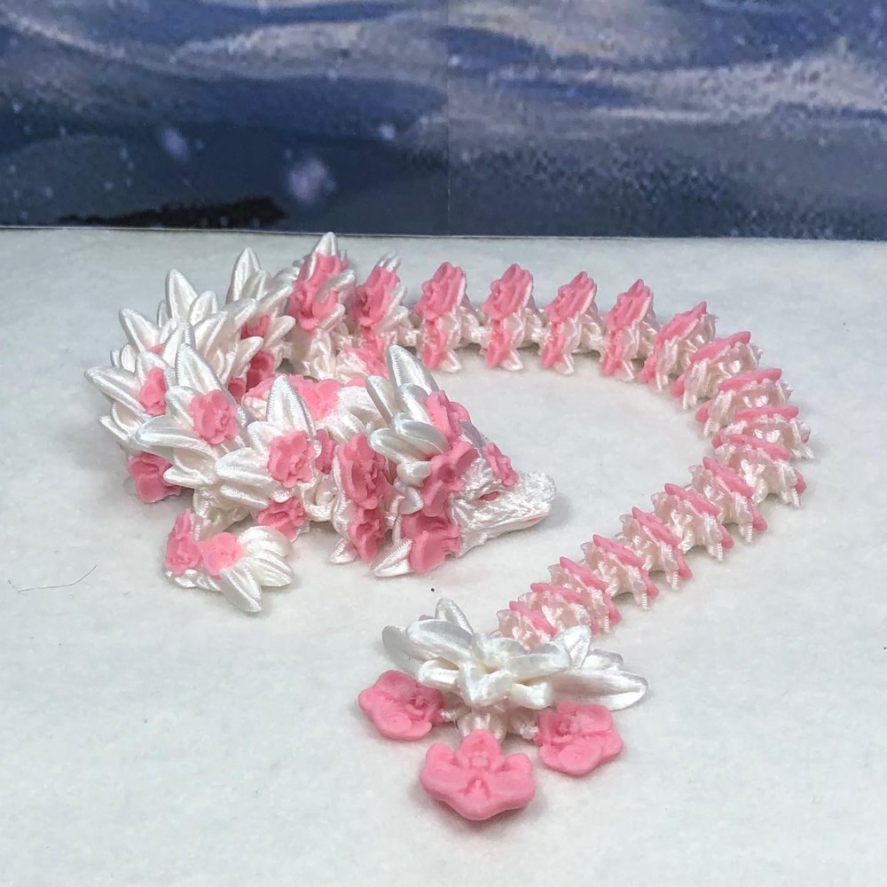 3D Printed Orchid Dragon, 12" Articulated White and Pink Orchid Dragon, Home Decor, Executive Desk Toys,Fidget Toys for Autism/ADHD D039-DR