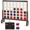 COSTWAY 4-in-a-Row Game Set w/ 42 Jumbo Rings & 600D Oxford Fabric Carrying Bag, One-Hand Release Lever, Wooden Line-up-4 Game for Camping, Parties & Gatherings (Brown) view 1