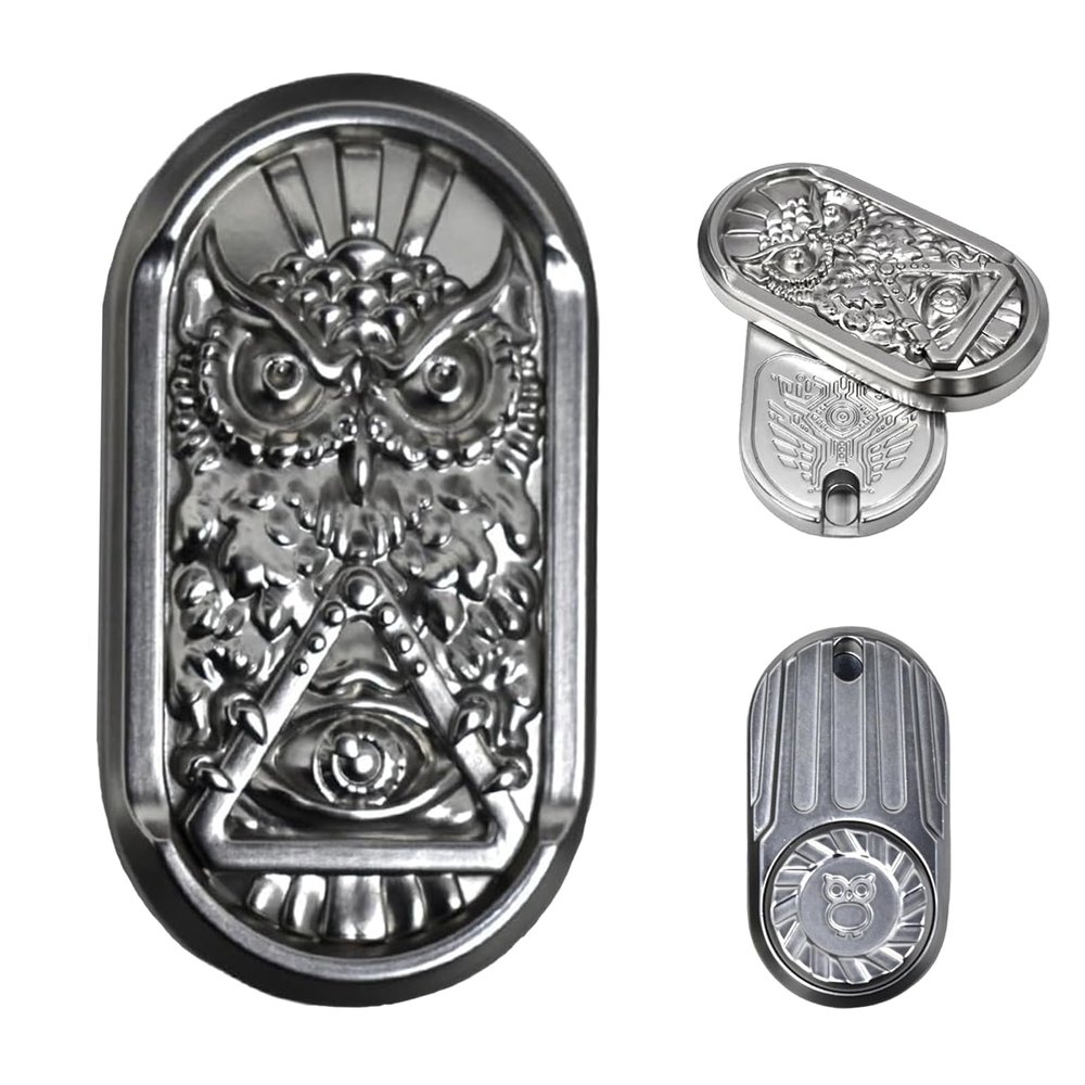 JUDIXY Fidget Slider, Metal Magnetic Fidget Toys Adults, Owl Push Card,Desk Toys Gift for Stress Relief (Silver Base)