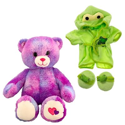 Amore The Bear with Frog Bathrobe & Slippers Fits 14-18 Inch Stuffed Animals Cute Outfit Set for Teddy Bears Dolls Plush Toys Fun Dress Up Clothes for Stuffed Animal Accessories