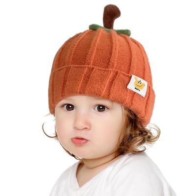 Glynisyz Pumpkin Knitted Beanie Hat Winter Thick Warm Soft Cute Hat Capfor Infant Kids Toddler Boys Girls for Halloween Christmas Orange