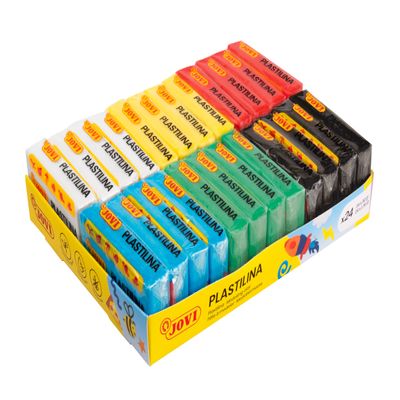 Jovi - Plastilina Pack, Reusable and Non-Drying Modeling Clay, 24 1.75oz. Plasticine Bars, 100% Vegetable-Based, 6 Basic Colors Assortment, Gluten-Free, Non-Toxic, Great for Home and School