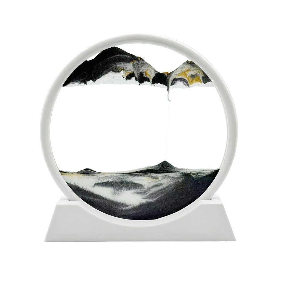 AzureLeap 3D Dynamic Sand Art Liquid Motion, Moving Sand Art Picture Round Glass 3D Deep Sea Sandscape in Motion Display Flowing Sand Frame Relaxing Desktop Home Office Work Decor (12 inch-Black)