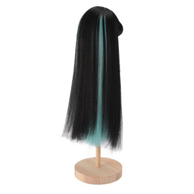 Zerodis Long Curly Doll Wig, High Temperature Fiber Doll Hair Wig Dual Color Scheme Authenticity Touch Doll Hair Toy for 7.3 8.3in Head Circumference Doll (Black Green)
