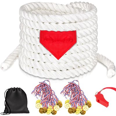 ZEROMX 60Ft Tug of War Rope for Kids and Adults, Outdoor Lawn Yard Family Reunion Birthday Party Games, Tug of War Rope with Flag for Team Building Activities Field Day Game Carnival Games (White)