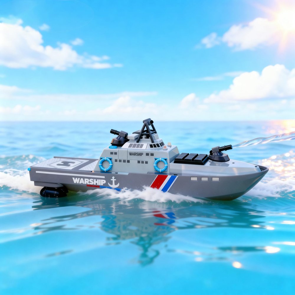 22" Inch 56CM Remote Controlled Warship Battleship Aircraft Carrier 15km/h 2.4G 8WD RC Boat Spaying Water LED Walk On Water Lakes Pools for 14Y+ Grey (2 Water-Cannons ,1 Shooting &1 No-Shooting )