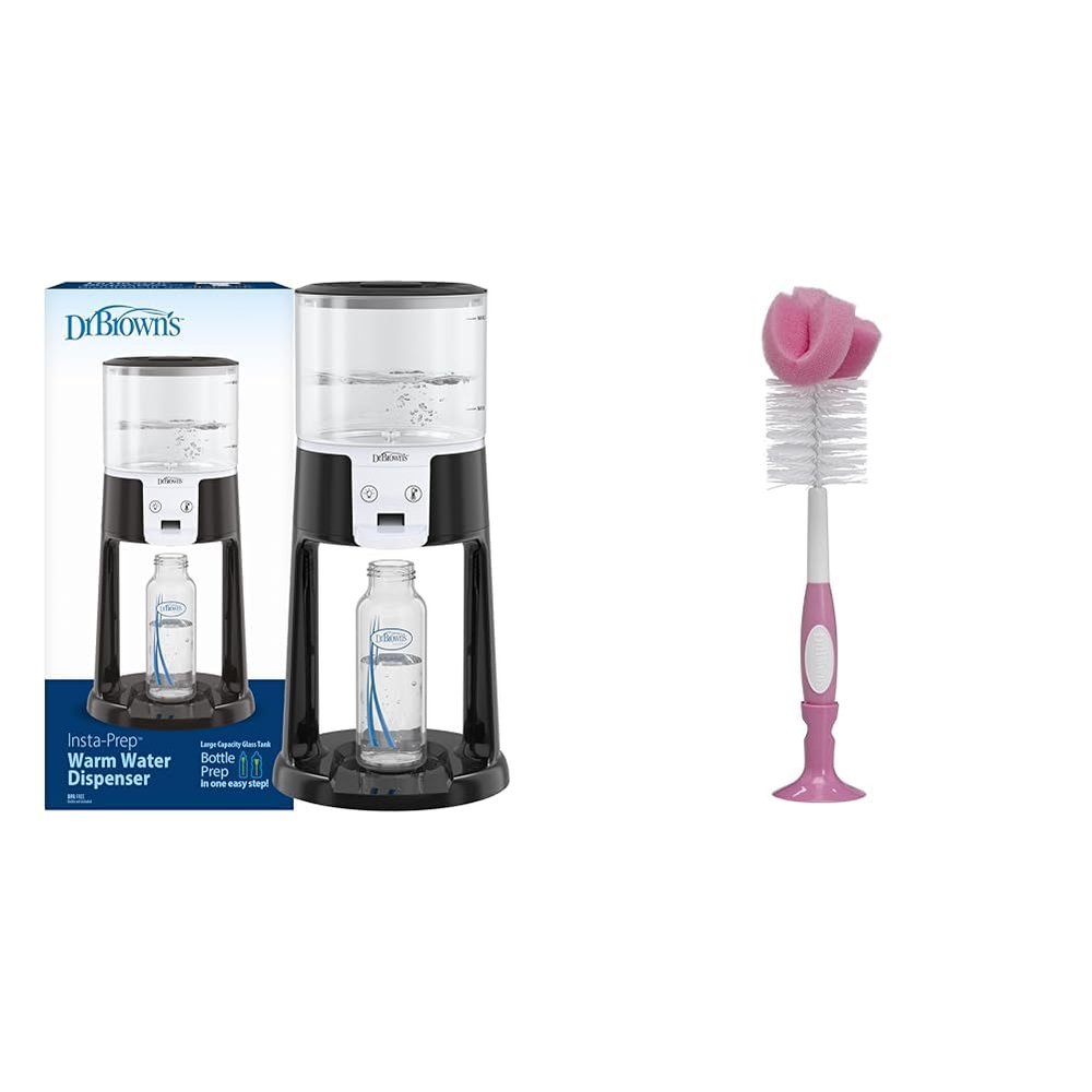 Dr. Brown's Insta-Prep Warm Water Dispenser and Reusable Sponge Baby Bottle Cleaning Brush with 3 Temperature Settings