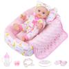 12 Inch Baby Doll Crib Playset with Dolls Clothes and Accessories Including Soft Sleep Bassinet Bed, Bottles, Nipple, Eye Mask, Slippers, Blanket, Pillow, Gift Idea for Ages 3+ view 1