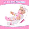 12 Inch Baby Doll Crib Playset with Dolls Clothes and Accessories Including Soft Sleep Bassinet Bed, Bottles, Nipple, Eye Mask, Slippers, Blanket, Pillow, Gift Idea for Ages 3+ view 3