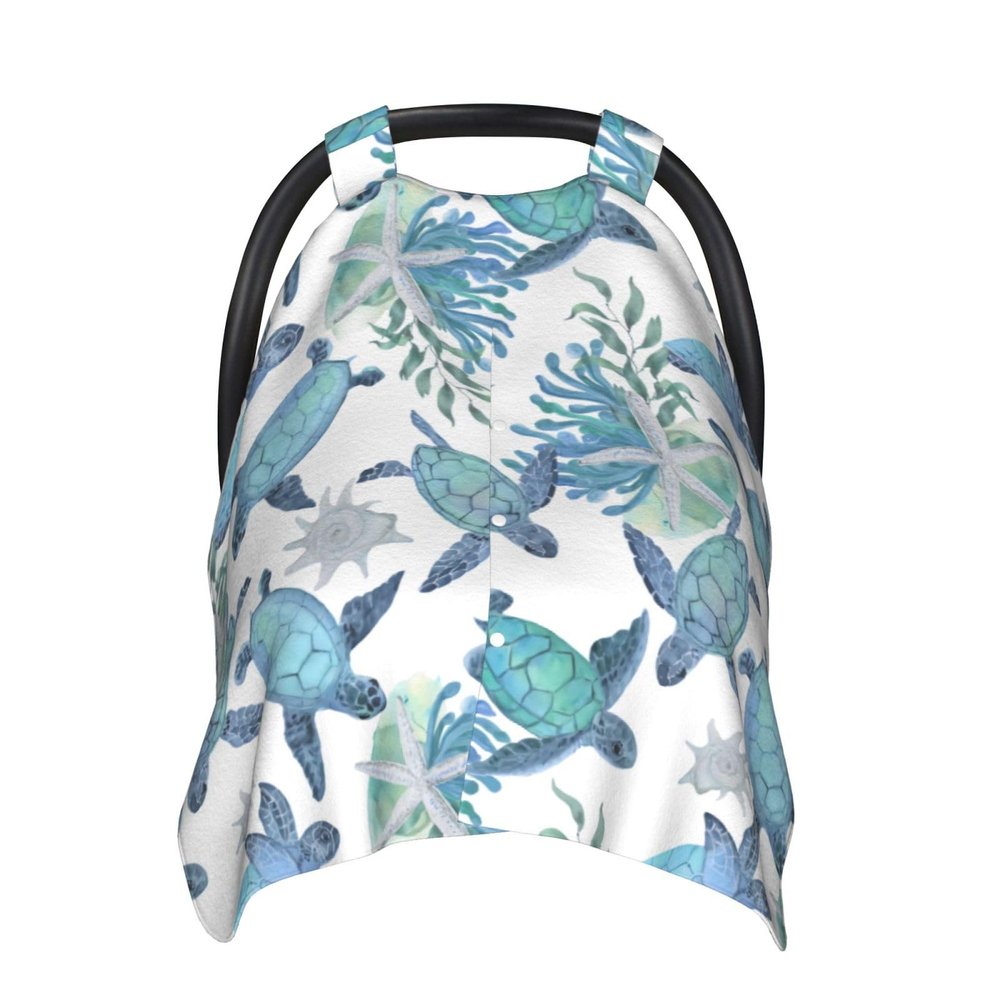 Aruzdey Watercolor Cute Sea Turtles Baby Car Seat Canopy Cover Multi Use Nursing Cover for Newborn Car Seat Canopy Mom Nursing Breastfeeding Covers Newborn Shower Gift