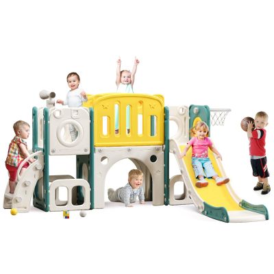 8 in 1 Toddler Slide Set, Kids Slide for Toddlers, Toddler Climber Slide PlaySet with Basketball Hoop,Outdoor Indoor Playground for Toddlers Upgraded