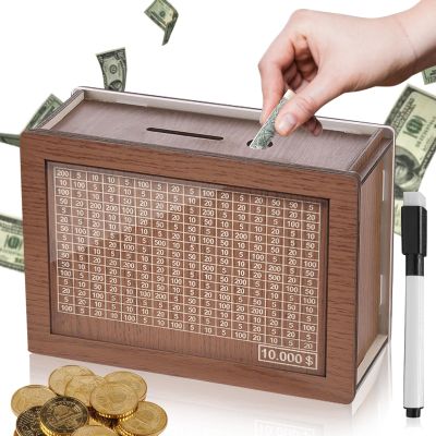 Cash Vault Wooden Savings Box with Counter for Savings Goal for Money Saver
