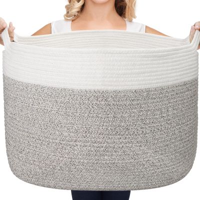 AivaToba Laundry Basket, 22 x 14 Blanket Basket for Living Room, Storage Basket Cotton Rope Basket with Handles for Toys, Storage, Large Basket for Organizing