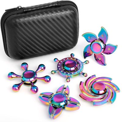 5 Pack Metal Fidget Spinners Pack Stress Relief Toys for Kids Adults, Rainbow Finger Hand Spinner Bulk Set Sensory Desk Toy, Cool Gadget Easter Egg Filler Stuffer Birthday Gifts Party Favor