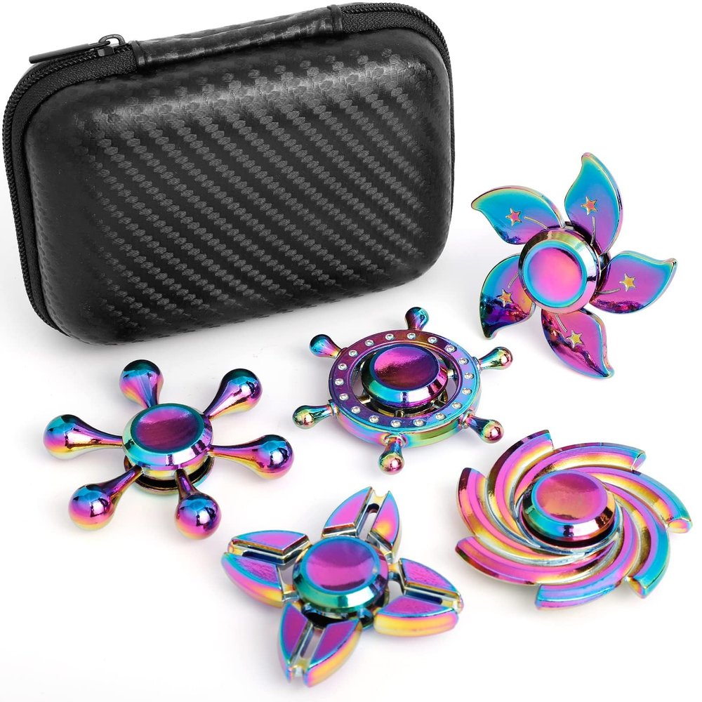 5 Pack Metal Fidget Spinners Pack Stress Relief Toys for Kids Adults, Rainbow Finger Hand Spinner Bulk Set Sensory Desk Toy, Cool Gadget Easter Egg Filler Stuffer Birthday Gifts Party Favor