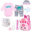 Reborn Baby Girl Doll Clothes Pink Outfits Accesories 8 Pcs Set with Backpack&Diaper for 17-22 Inch Reborn Doll Newborn Girl view 1