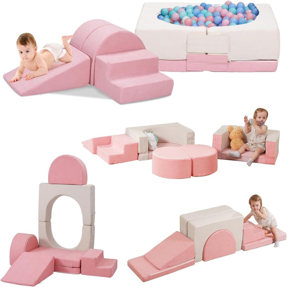 HAHASOLE Foam Climbing Toys for Toddlers, Climbing Blocks with Ball Pit, Convertible Climb and Crawl Activity Playset, High-Density Foam Soft Play Equipment for Boys & Girls Indoor(Excluding Balls)