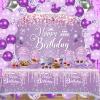116 Pcs Purple Silver Birthday Decorations for Women Girls, Happy Birthday Banner Foil Balloons Plates Cups Napkins Tablecloth Purple Party Set Fringe Curtains Disposable Tableware Serve 20 Supplies view 2