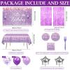 116 Pcs Purple Silver Birthday Decorations for Women Girls, Happy Birthday Banner Foil Balloons Plates Cups Napkins Tablecloth Purple Party Set Fringe Curtains Disposable Tableware Serve 20 Supplies view 3