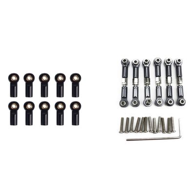 Nuhikap 10Pcs Metal M3 Link Tie Rod End Joint for AXIAL SCX10 D90 Black & 6Pcs Adjustable Metal Linkage Pull Rod Front/Rear
