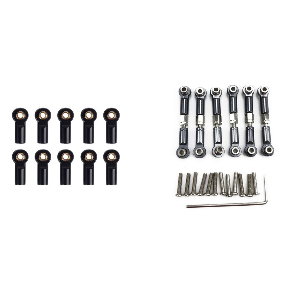 Nuhikap 10Pcs Metal M3 Link Tie Rod End Joint for AXIAL SCX10 D90 Black & 6Pcs Adjustable Metal Linkage Pull Rod Front/Rear