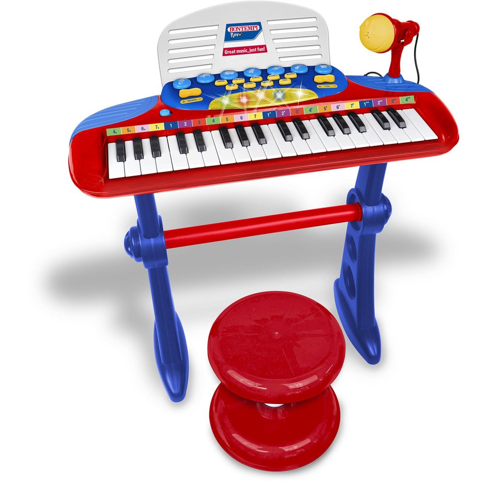 Bontempi | MiniKeyFun - Tastiera Giocattolo a 37 Tasti per Piccoli Musicisti con Microfono, Sgabello e Leggio, Pink, 54.5x33x16cm