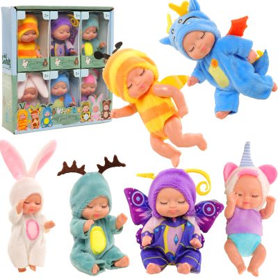 4 Inch Mini Baby Dolls 6pcs Set Lifelike Realistic Tiny Reborn Babies Dolls Toys with Cute Handmade Miniature Sleeping Doll Clothes for Suitability Gifts for Kids 3+ Shower Party Birthday Gifts