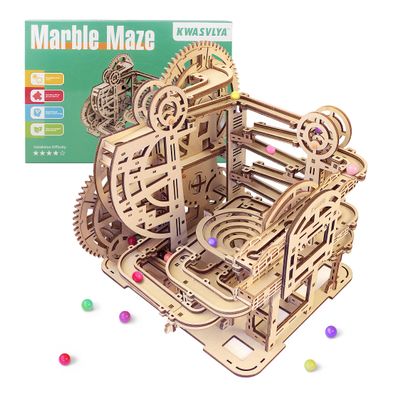 KWASVLYA 3D Wooden Marble Maze Puzzle for Adults & Teens, DIY Challenging Model Building Kit - Hand-Assembled Mechanical Brain Teaser, Home Office Desk Decor & Stress Relief Toy (Marble Maze)