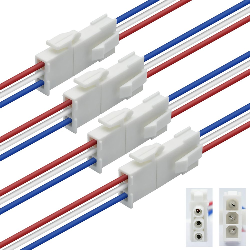 4 Pairs 3-Pin Servo Extension Cables FL4.14mm, Male to Female, 3 Circuit Wire Connector, Cord Wire Cable Suitable for car Truck, Boat and Other, 20cm 22Awg Wire, White, FL4.14-3P