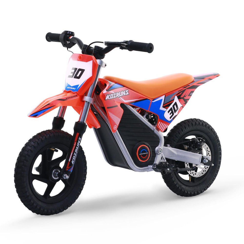 36V Racing Electric Dirt Bike for Kids, Peak 400W Powerful Motorcycle for Ages 3-6, Dual Shock Absorption, 3 Speed Modes with Safe Disc Brake, 12" Tires, Orange