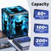Qindaiwen Card Deck Box for Trading Cards, MTG Deck Box Fits 100+ Single Sleeved Cards, PU Leather Strong Magnet Card Deck Case Holder for Magic Commander TCG CCG, Cat Blue Eyes view 3