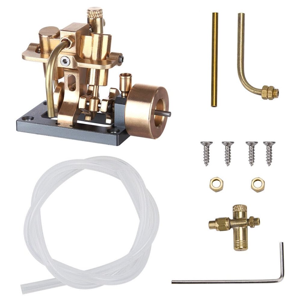2 Cylinder Steam Engine Kit, Mini Inline Swing Steam Engine Model for Within 40cm Retro Boat Models Science Physical Experiment Toy for Adult - Without Boiler