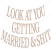 Look At You Getting Married Banner, Bachelorette Banner, Just Married Decor, Bridal Shower Wedding Engagement Party Decorations (Champagne Glitter) view 1