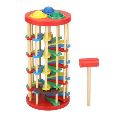 RiToEasysports Wooden Ball Drop Toy,Pound Roll Ramp Toys Roll Wood Tower with Hammer for Toddlers