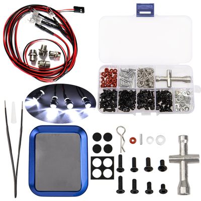 4Leds LED Light Headlights Taillight Kit Accessories & Universal RC Screws Kit,M3 Screws Flat washers R Clips Hexagon Wrench Repair Tool Box with Magnetic Screw Tray