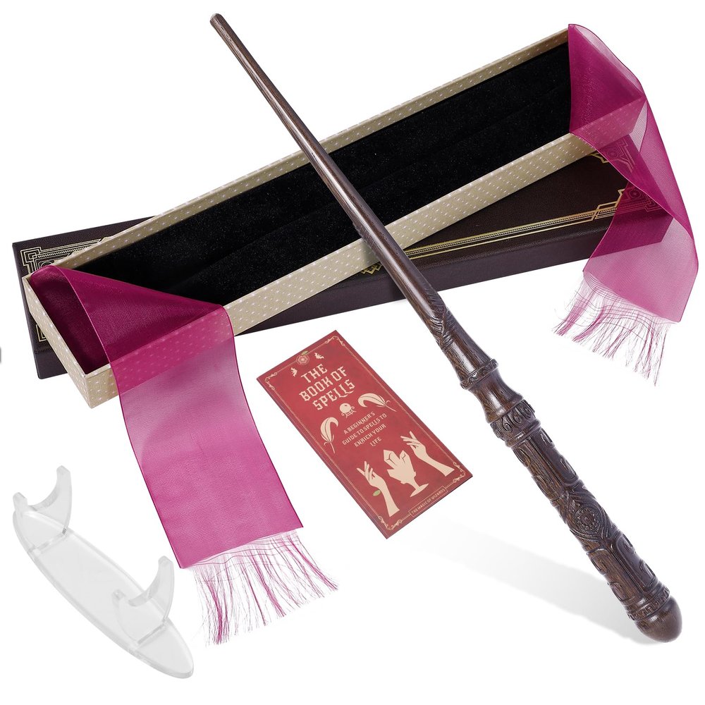 CharmRegion Wooden Wizard Magic Wand Hand Carved Wood Witch Wand for Kids Collection Cosplay, 14.5 in, Bronzeware