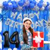14th Birthday Party Decorations for Boys, Navy Blue Silver Black Happy 14 Birthday Decorations Set with Backdrop Banner 14 Number Balloons for Him 14 years old. view 3