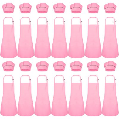 Handepo 28 Pcs Kid Apron and Chef Hat Set Adjustable Bib Apron with Pockets for Kids Cooking Baking Painting Crafting(Pink)