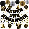 YEOCU 40th Birthday Decorations, Happy Birthday Banner with Honeycomb Balls, Gifts Hanging Swirl Streamers, Circle Dots Garland - Happy Birthday Party Decorations for Women Men (Black and Gold, 40th) view 1