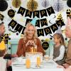 YEOCU 40th Birthday Decorations, Happy Birthday Banner with Honeycomb Balls, Gifts Hanging Swirl Streamers, Circle Dots Garland - Happy Birthday Party Decorations for Women Men (Black and Gold, 40th) view 3