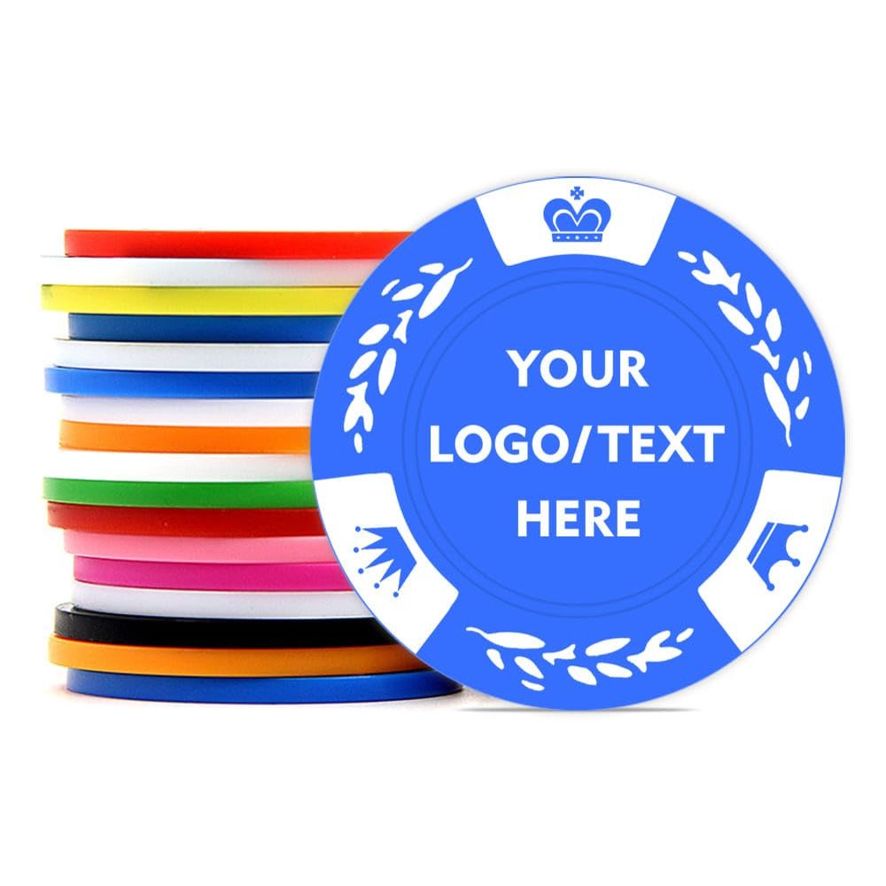 SUYANH 100 Personalized Poker Chips, Print with Your Text and Logo, Suitable for Corporate Event, Poker Night, Card Club, Board Game, Party (Blue)