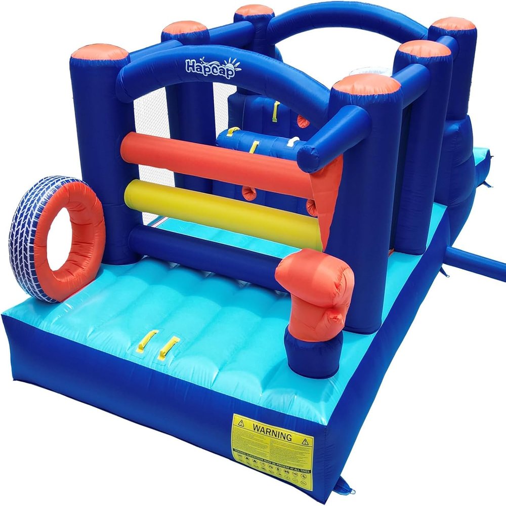 Hapcap Inflatable Obstacle Course Bounce House for Big Kids 8-12, Slide,Climbing Walls,Jumping Area,Simple Boxing Theme for Backyard Party,18L x 7.5' W x 6.5'H