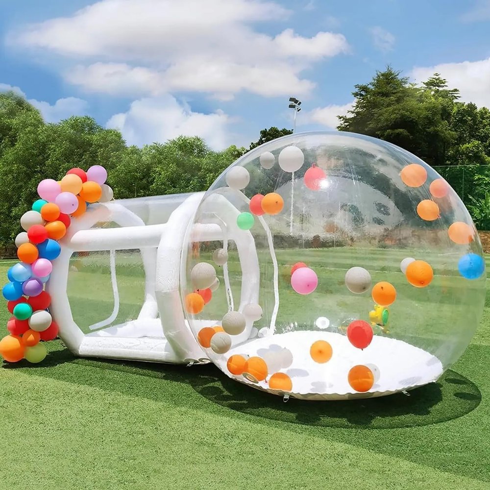 10FT Inflatable Bubble House Dome with Tunnel, Bubble House Dome Inflatable PVC Tarpaulin Dome Tent Decorative, Bubble Balloon House with Air Blower, Transparent Inflatable Dome for Party, Yard