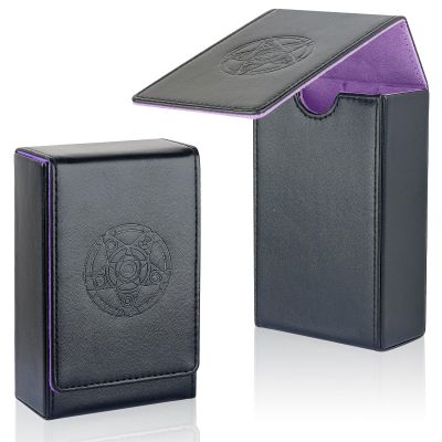 Buweeo Tarot Card Case/Holder, Single Deck PU Leather Card Holder for Most Standard Size Tarot Cards or Playing Cards, Black and Purple